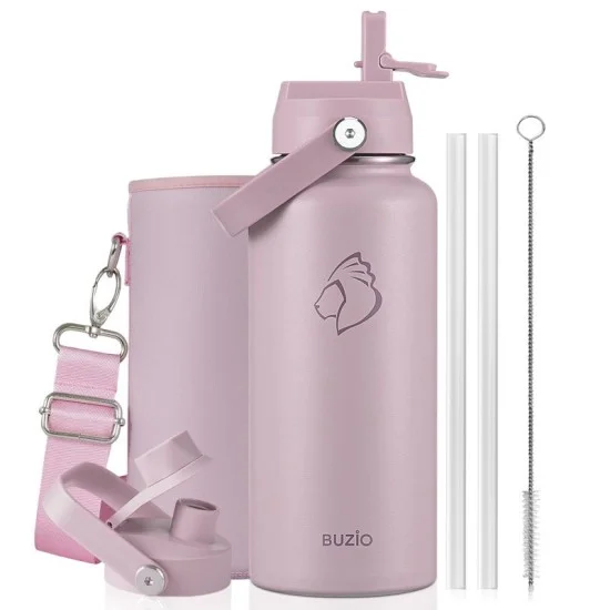 Buzio Duet Series Water Bottle with 2 Lids and Sleeve 1L - Purple